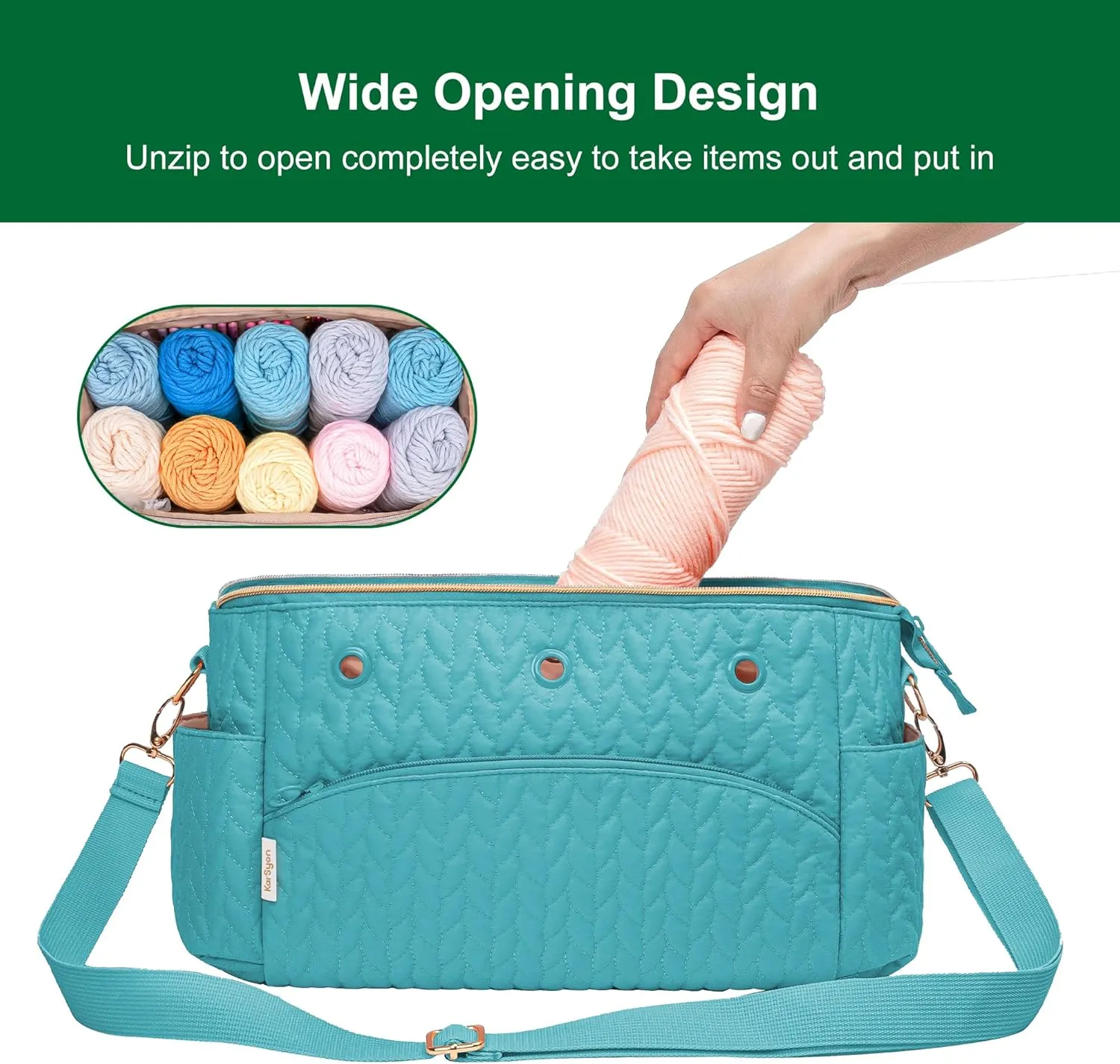 Crochet Bag Storage Organizer For Knitting & Crocheting Accessories - Teal