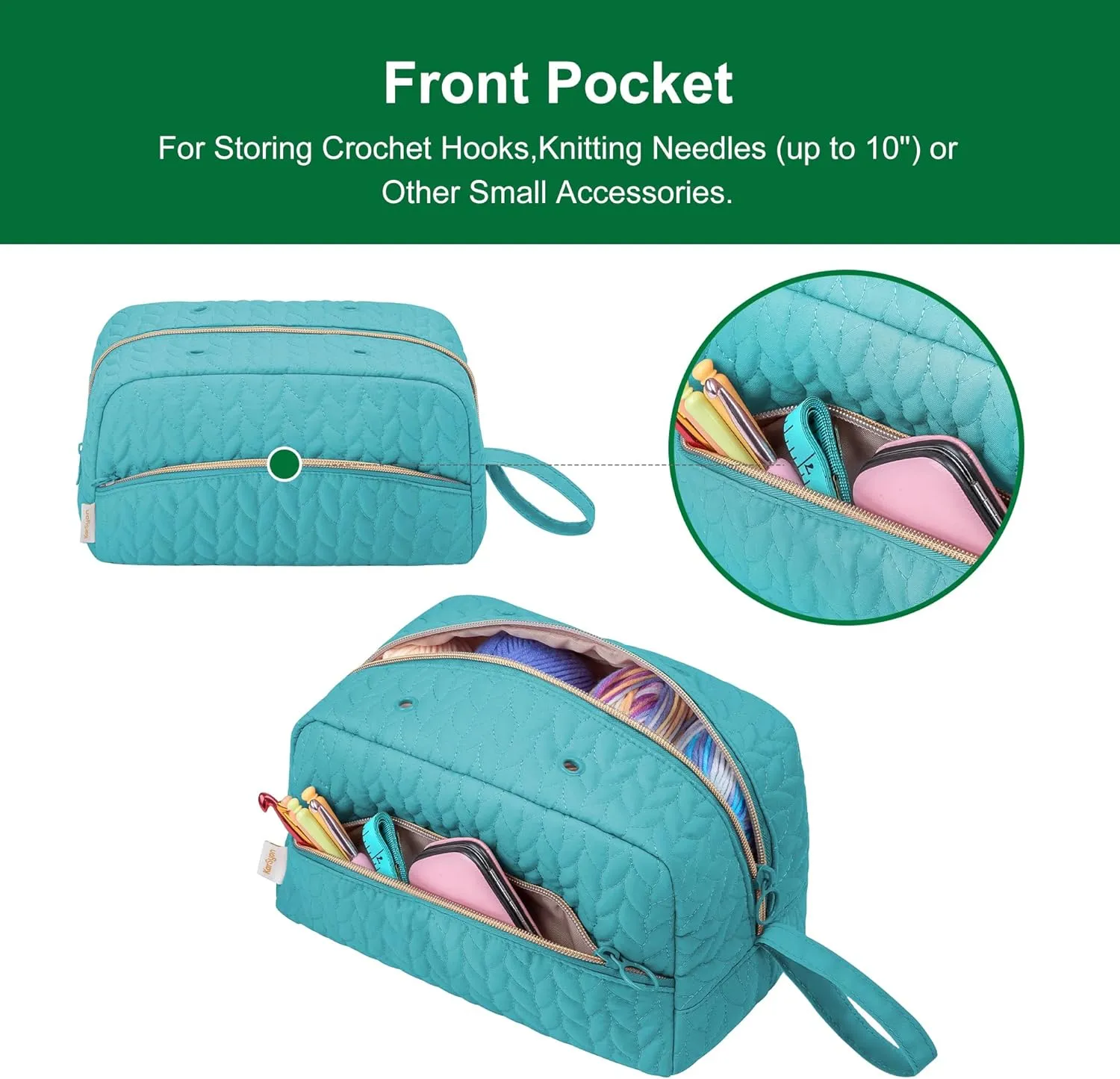 Crochet Yarn Bag Knitting Bag Storage for Crocheting Accessories Crochet Hook Case Organizer Gift for Crochet Lovers (Teal), K3201