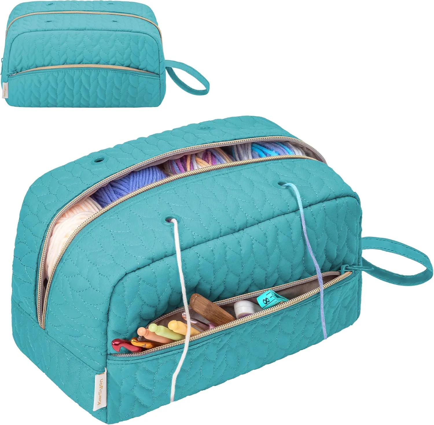 Crochet Yarn Bag Knitting Bag Storage for Crocheting Accessories Crochet Hook Case Organizer Gift for Crochet Lovers (Teal), K3201