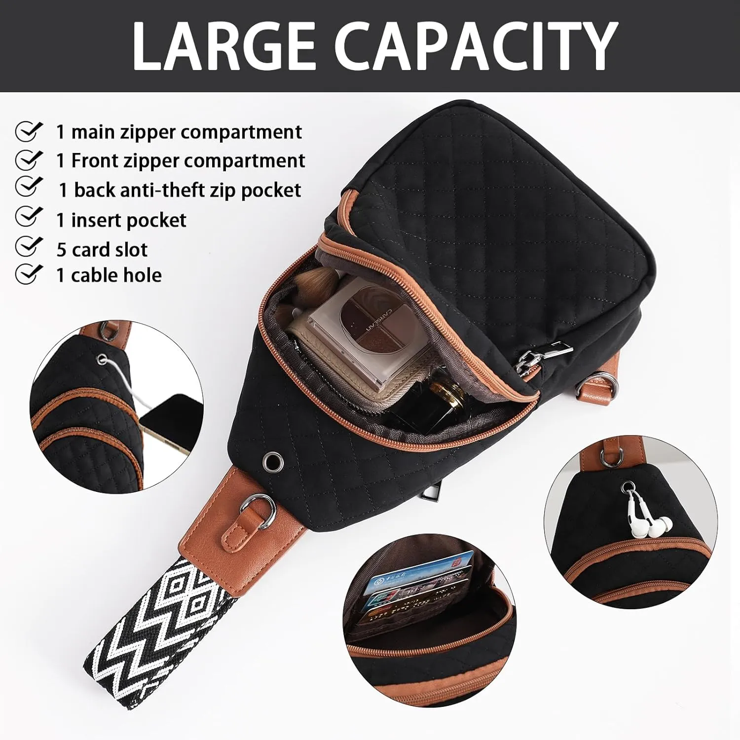 Crossbody Bag for Women Leather Small Sling Bag Fanny Pack Chest Bag for Travel Chest Pack Gifts
