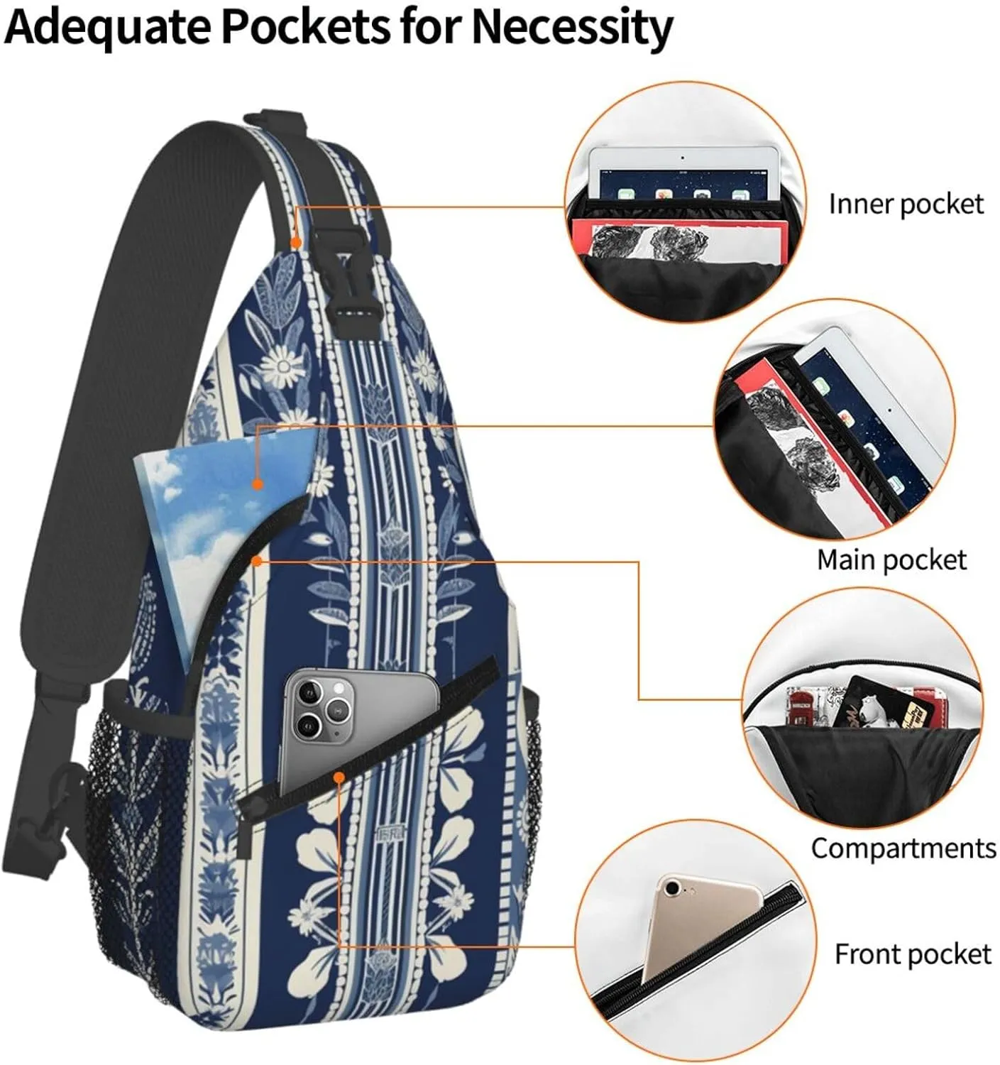 Crossbody Bag for Women Men Decorative Strip Pattern Chest Bag Crossbody Sling Bag Adjustable Shoulder Bag