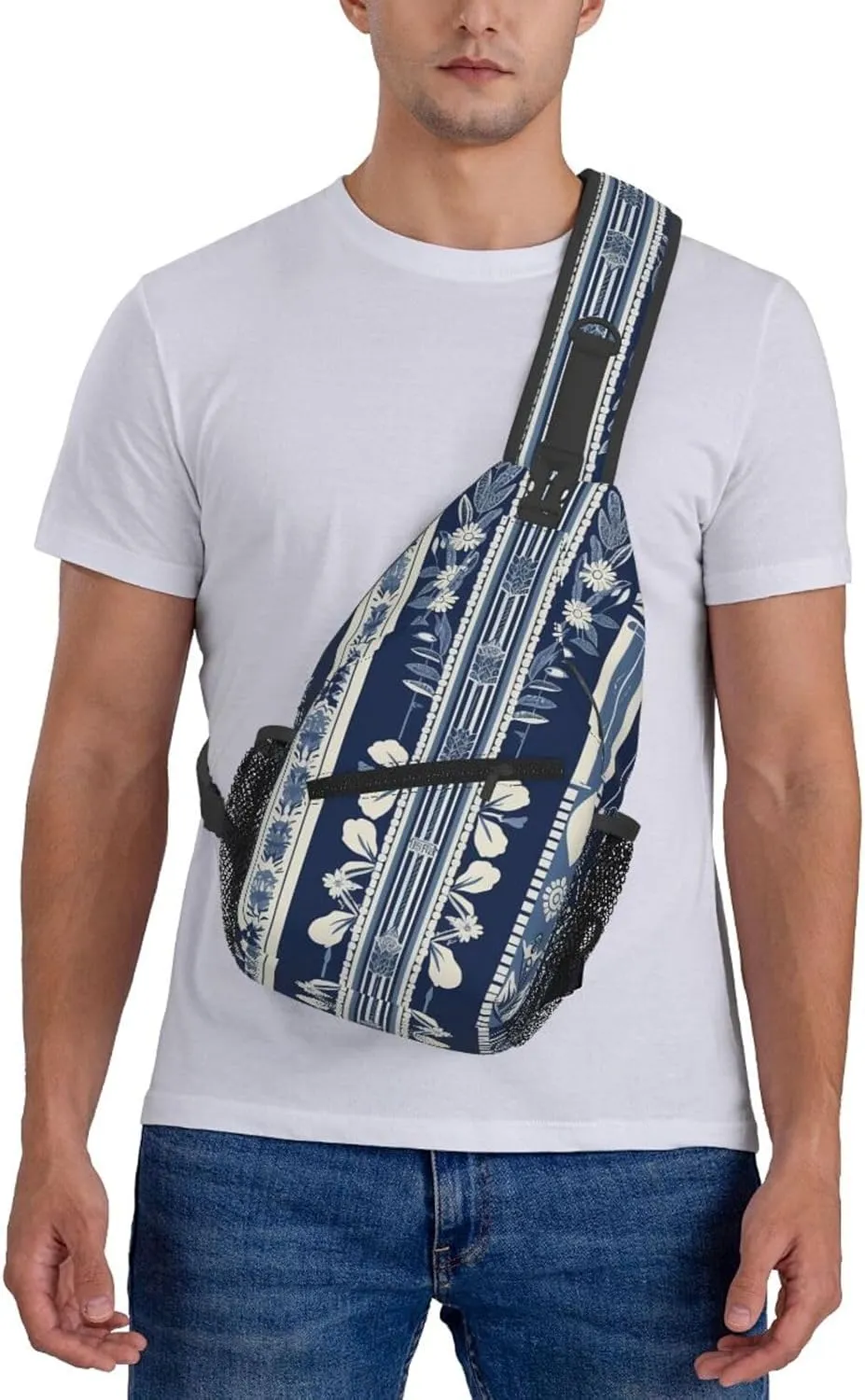 Crossbody Bag for Women Men Decorative Strip Pattern Chest Bag Crossbody Sling Bag Adjustable Shoulder Bag