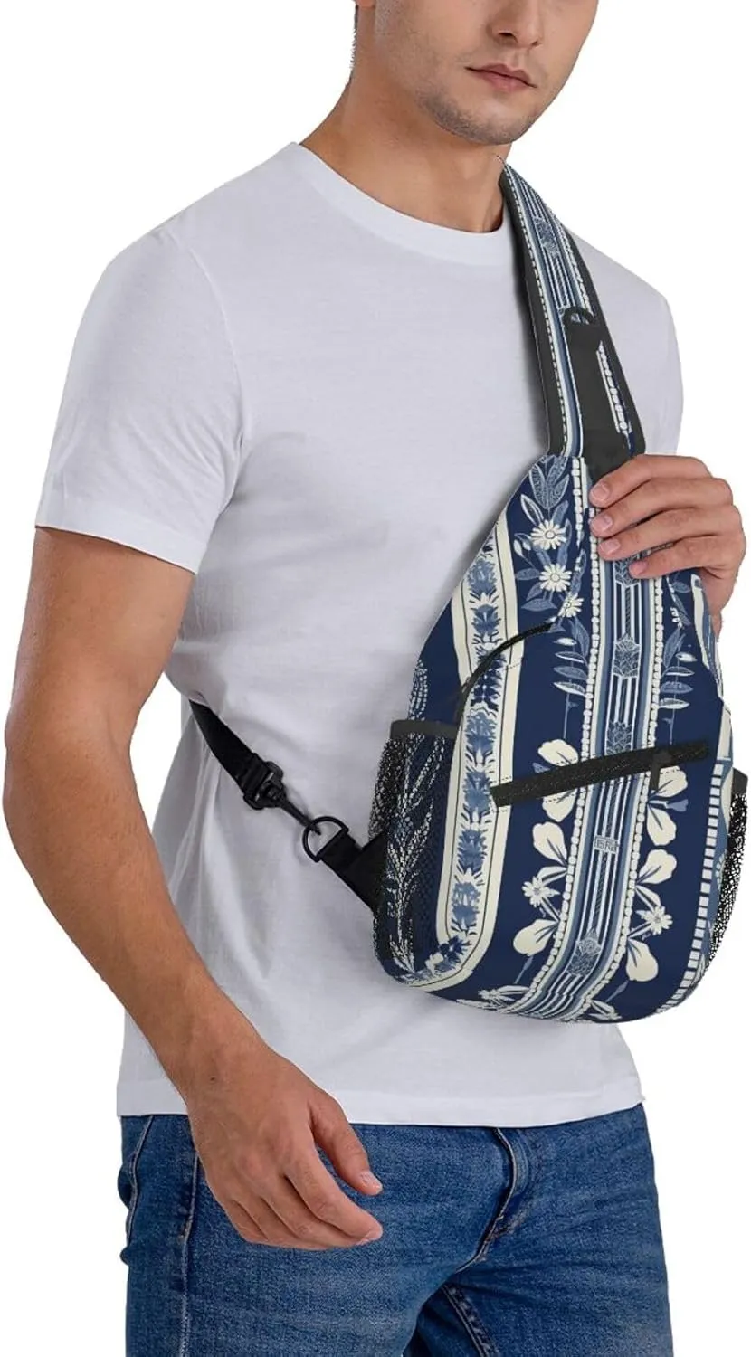 Crossbody Bag for Women Men Decorative Strip Pattern Chest Bag Crossbody Sling Bag Adjustable Shoulder Bag