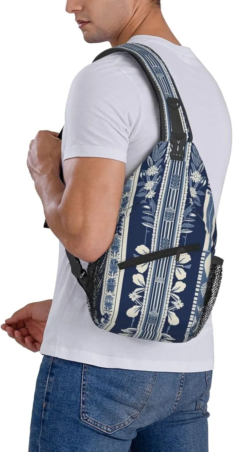 Crossbody Bag for Women Men Decorative Strip Pattern Chest Bag Crossbody Sling Bag Adjustable Shoulder Bag