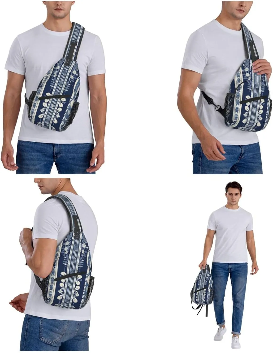 Crossbody Bag for Women Men Decorative Strip Pattern Chest Bag Crossbody Sling Bag Adjustable Shoulder Bag