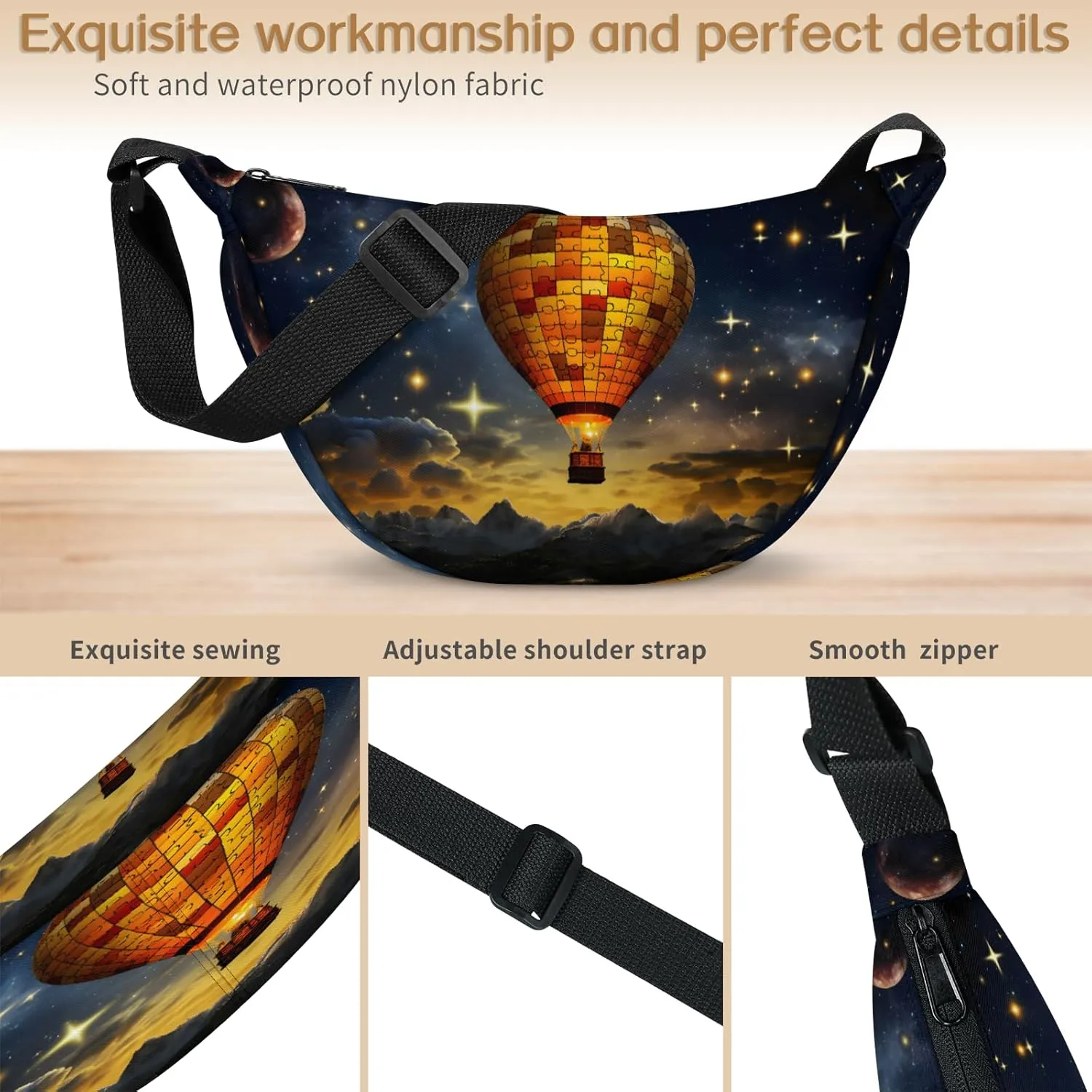 Crossbody Bag for Women Men, Lightweight Small Sling Hobos Dumpling Bag Crescent Purse, Crescent Moon Bags