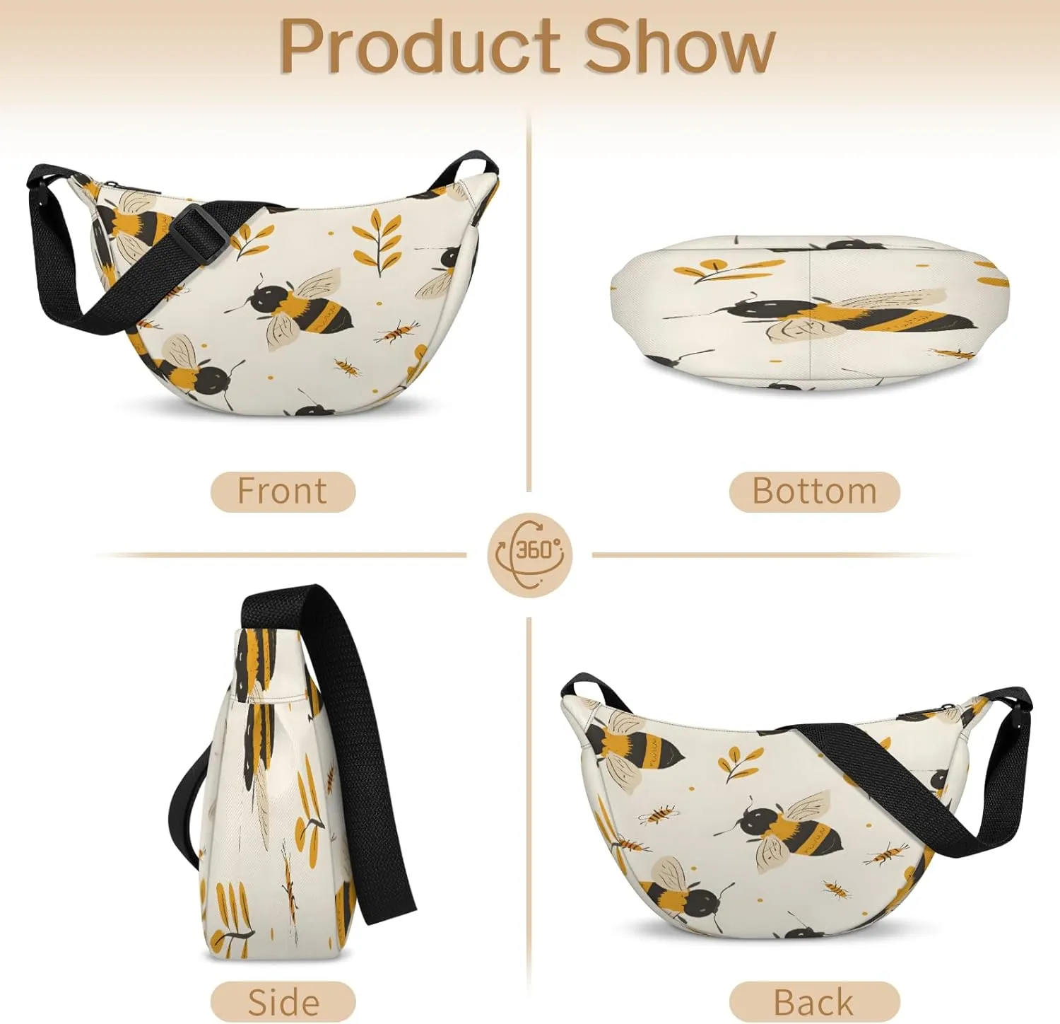 Crossbody Bag for Women Men, Lightweight Small Sling Hobos Dumpling Bag Crescent Purse, Crescent Moon Bags