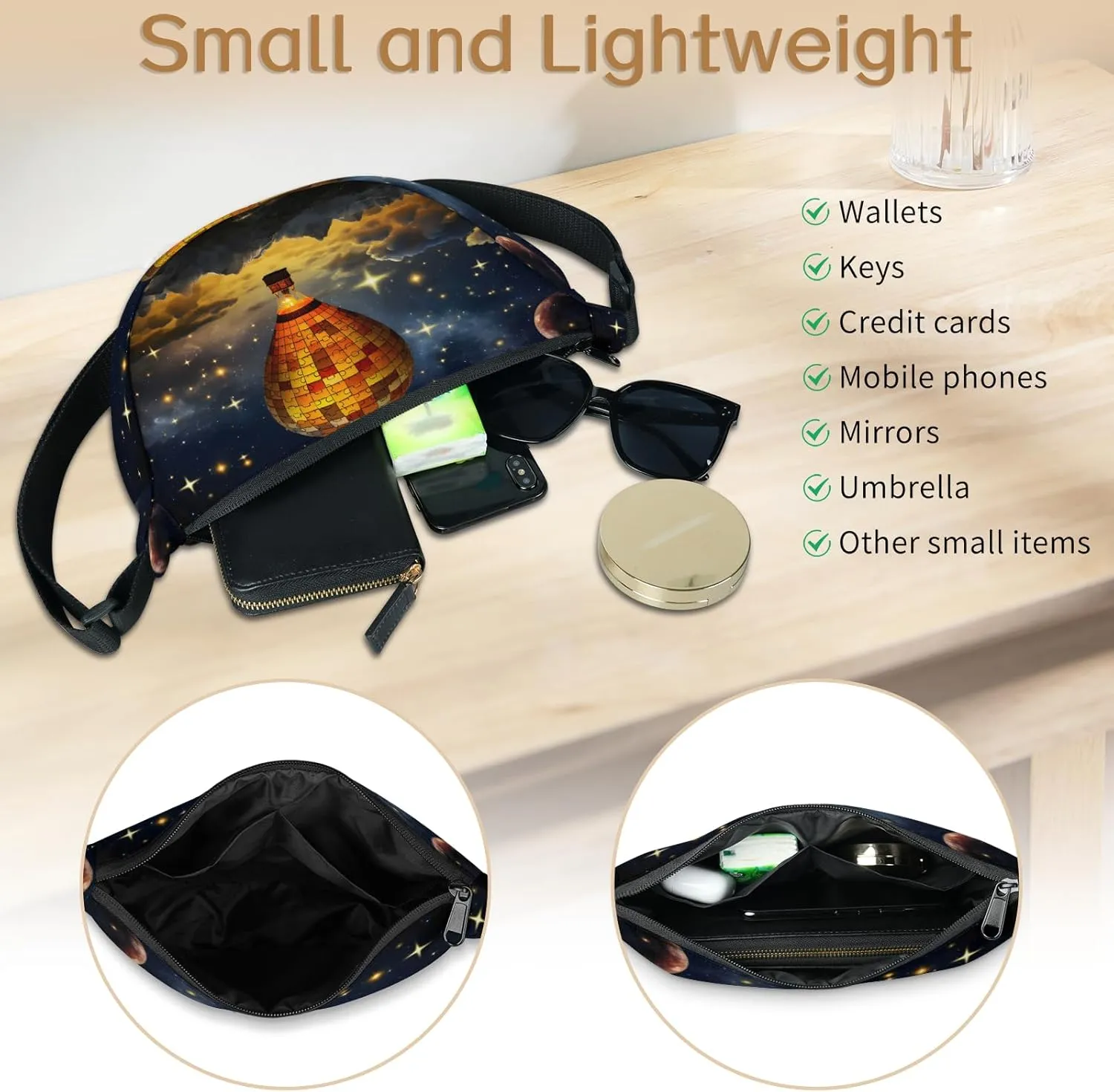 Crossbody Bag for Women Men, Lightweight Small Sling Hobos Dumpling Bag Crescent Purse, Crescent Moon Bags