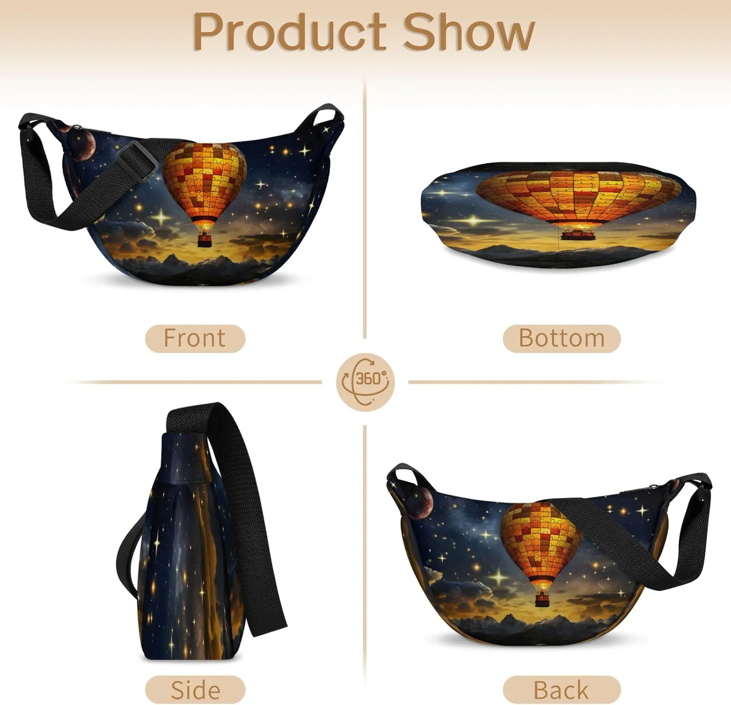 Crossbody Bag for Women Men, Lightweight Small Sling Hobos Dumpling Bag Crescent Purse, Crescent Moon Bags
