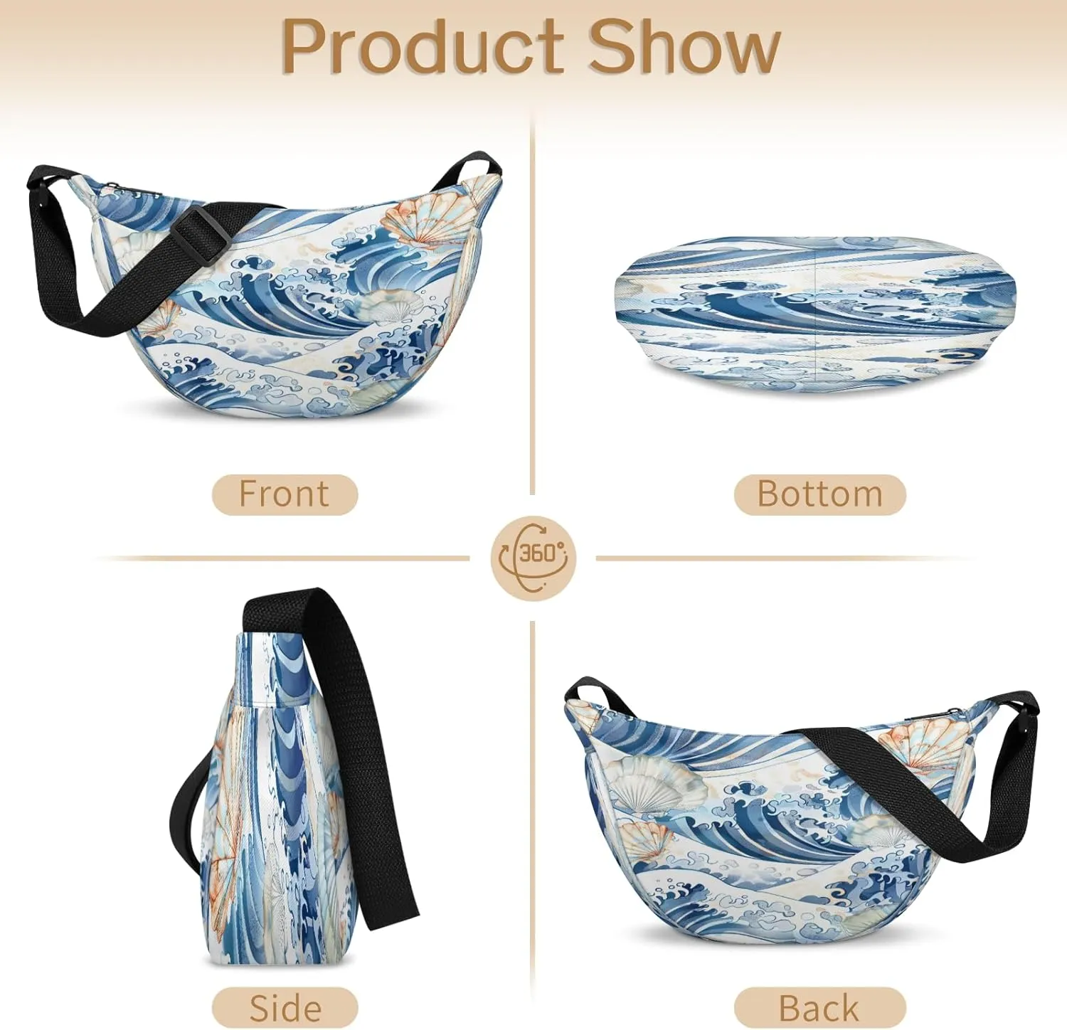 Crossbody Bag for Women Men, Lightweight Small Sling Hobos Dumpling Bag Crescent Purse, Crescent Moon Bags