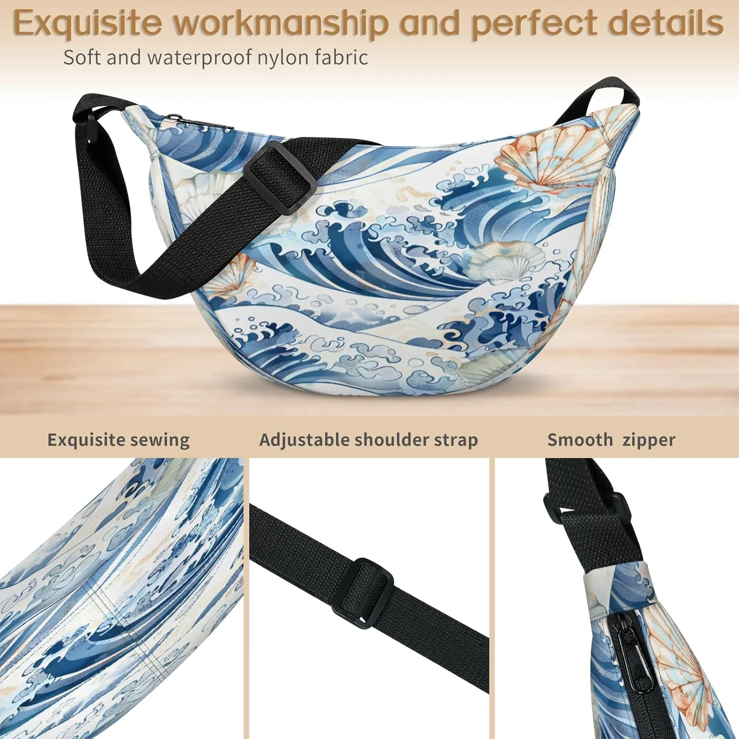 Crossbody Bag for Women Men, Lightweight Small Sling Hobos Dumpling Bag Crescent Purse, Crescent Moon Bags