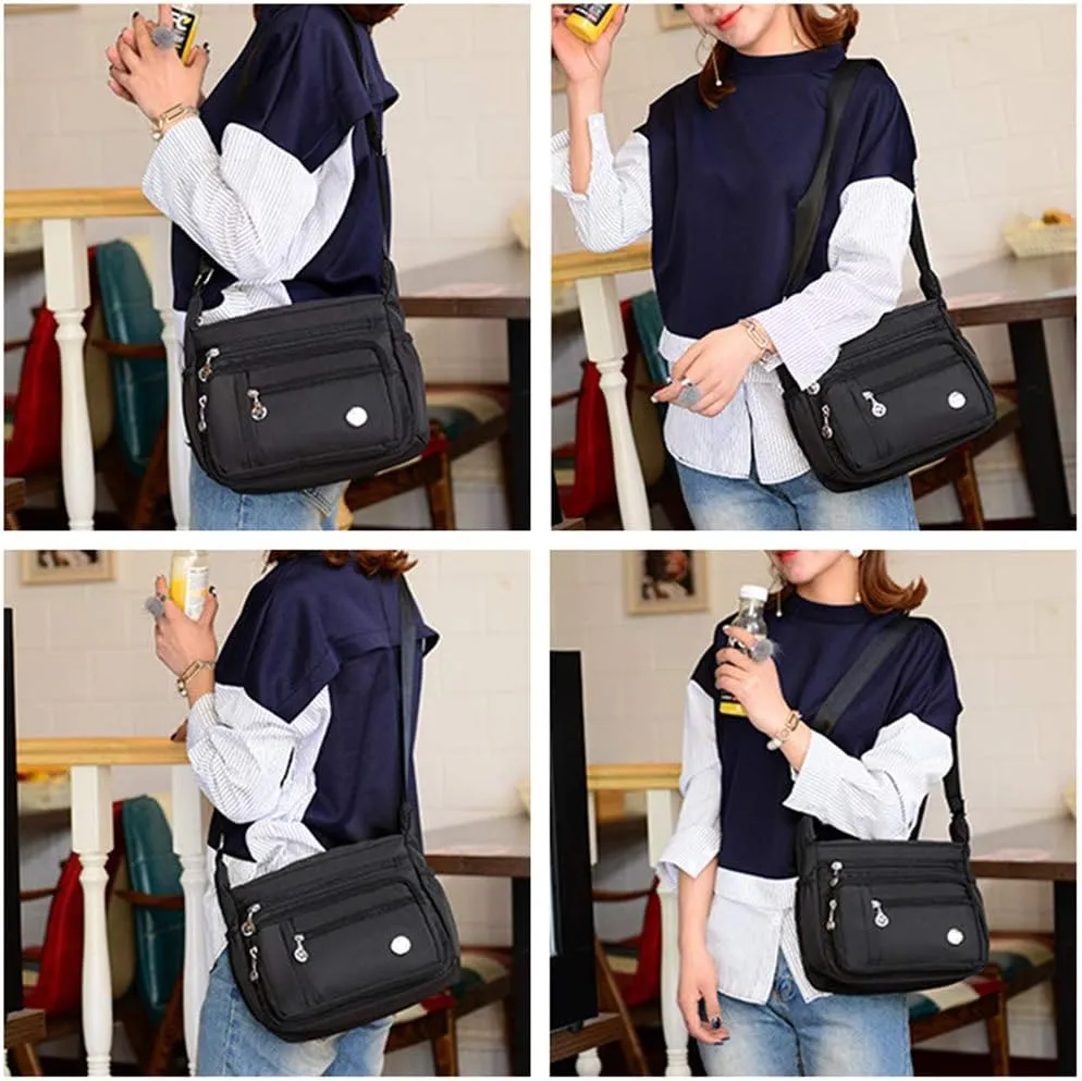 Crossbody Bag for Women, Multi Pocket Waterproof Lightweight Nylon Purse Shoulder Bag