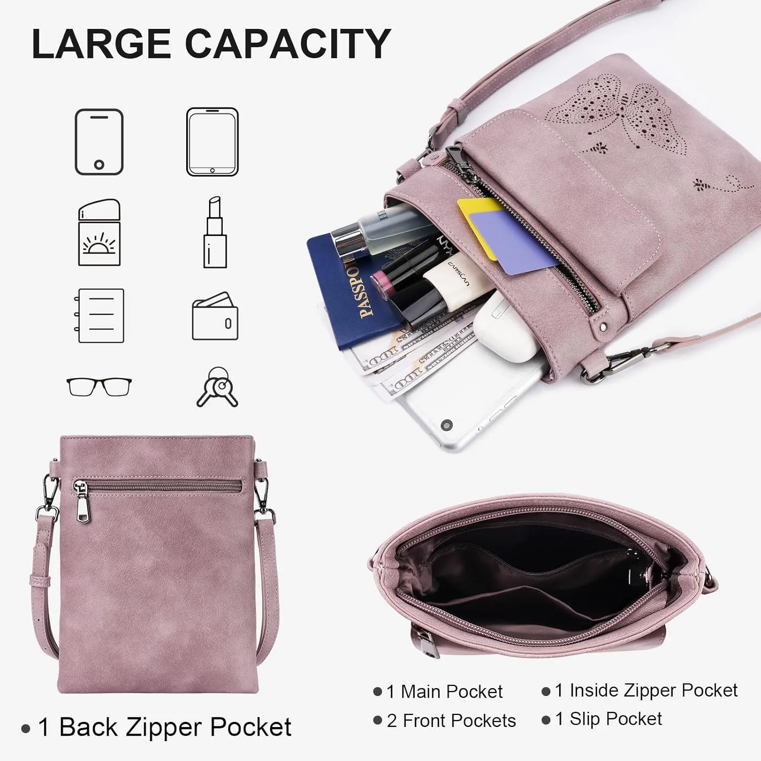Crossbody Bag for women, Vegan Leathe Cross body Purse with Adjustable Strap, Multi Pocket Shoulder Handbag