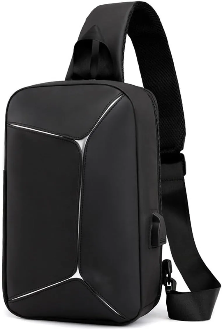 Crossbody Bag Men Waterproof Reflective Crossbody Bag with USB Charging Short Trip Fashion Messenger Bag for Men
