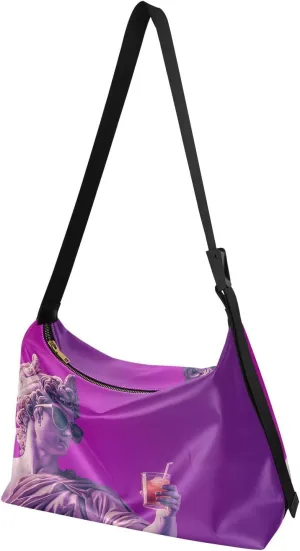 Crossbody Bag Modern Statue Print Large Capacity for Women Men, PU Leather Shoulder Bag Zipper Closure with Fabric Strap