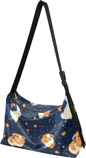 Crossbody Bag Stars Guinea Pig Print for Women Men Large Capacity PU Leather Shoulder Bag Zipper Closure with Fabric Strap