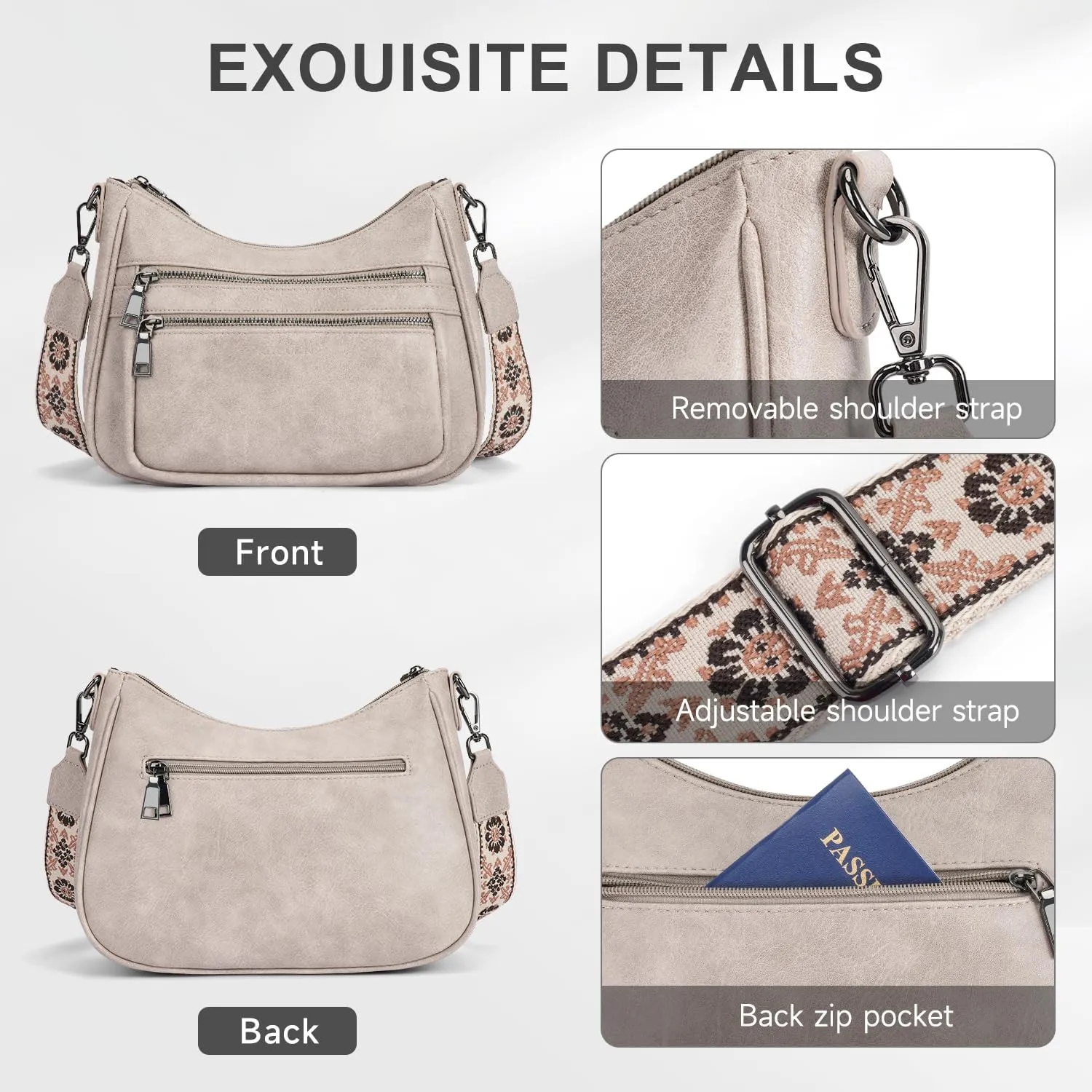 Crossbody Bags for Women Leather Purse Trendy Multi Pocket Shoulder Handbags with Adjustable Guitar Strap