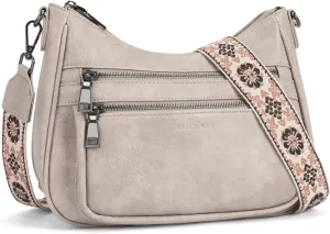 Crossbody Bags for Women Leather Purse Trendy Multi Pocket Shoulder Handbags with Adjustable Guitar Strap
