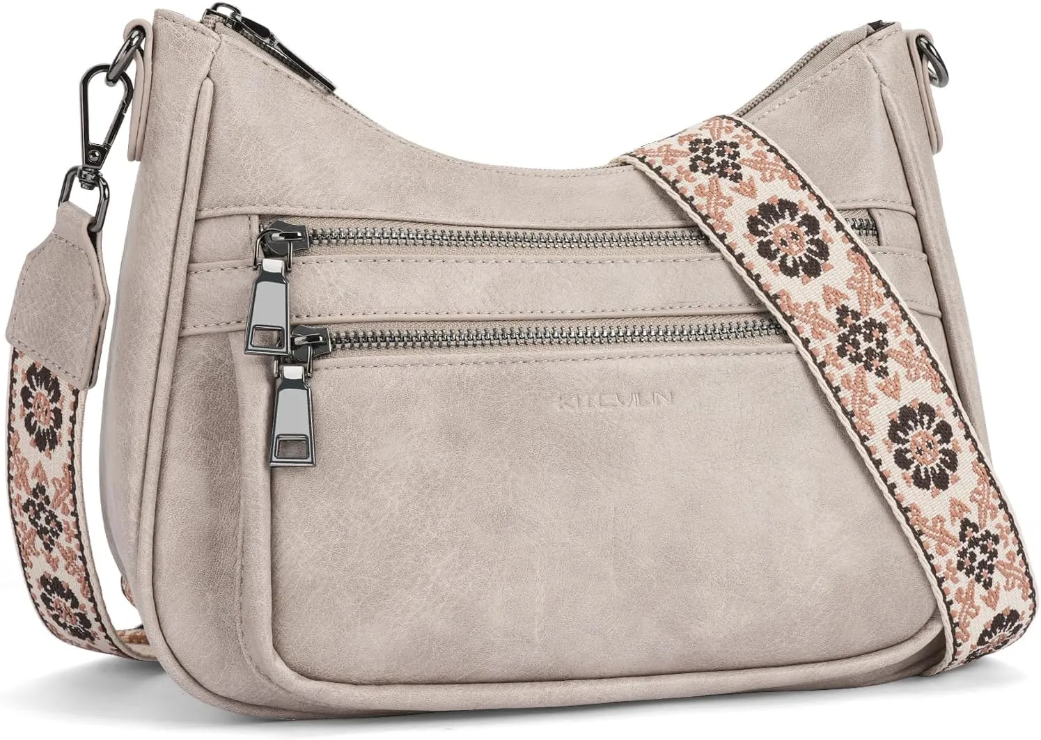 Crossbody Bags for Women Leather Purse Trendy Multi Pocket Shoulder Handbags with Adjustable Guitar Strap