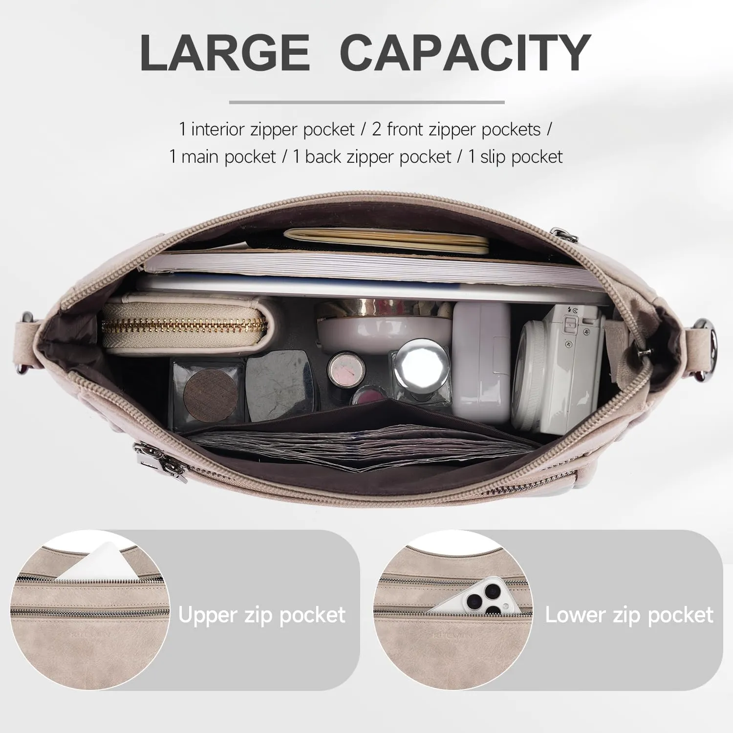 Crossbody Bags for Women Leather Purse Trendy Multi Pocket Shoulder Handbags with Adjustable Guitar Strap