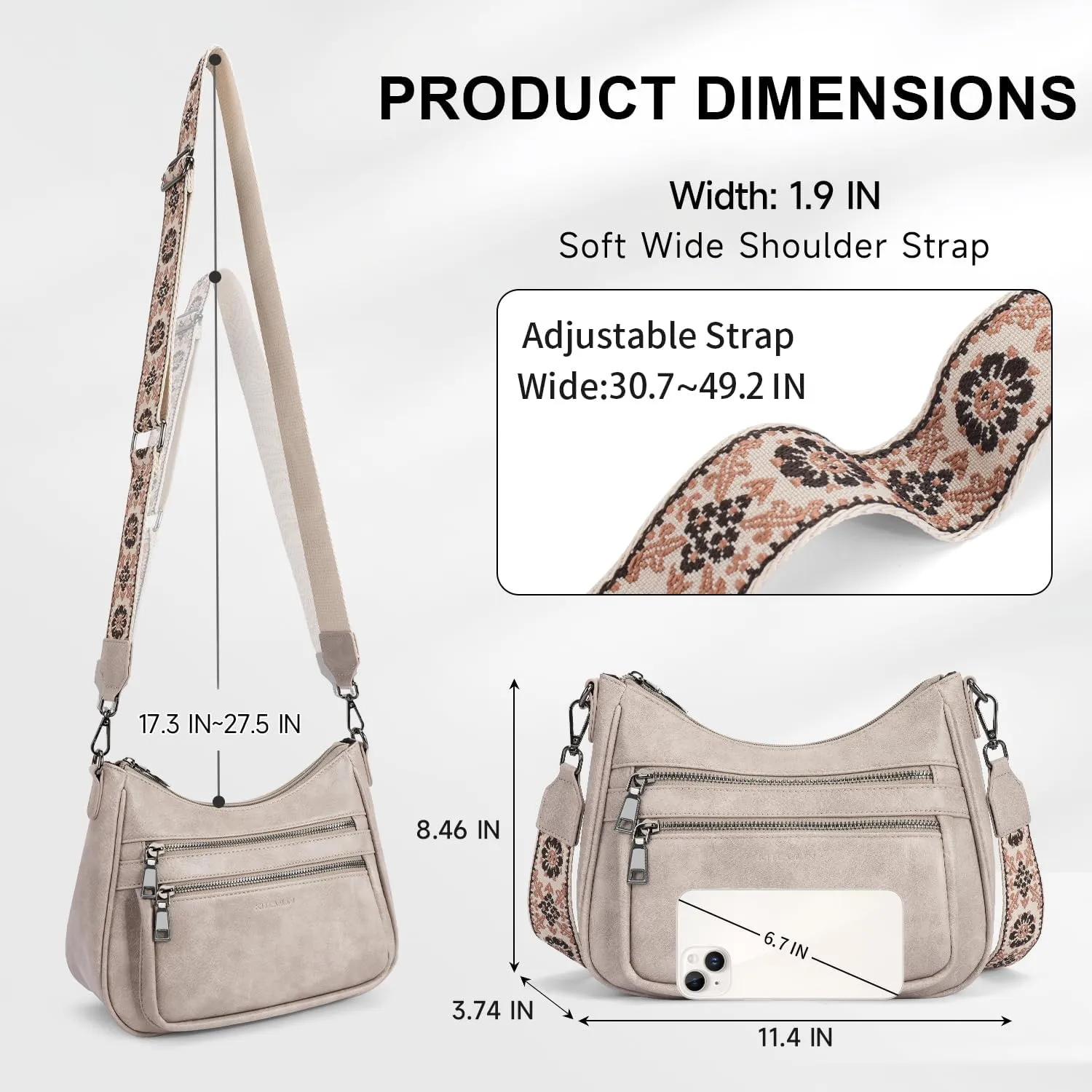 Crossbody Bags for Women Leather Purse Trendy Multi Pocket Shoulder Handbags with Adjustable Guitar Strap