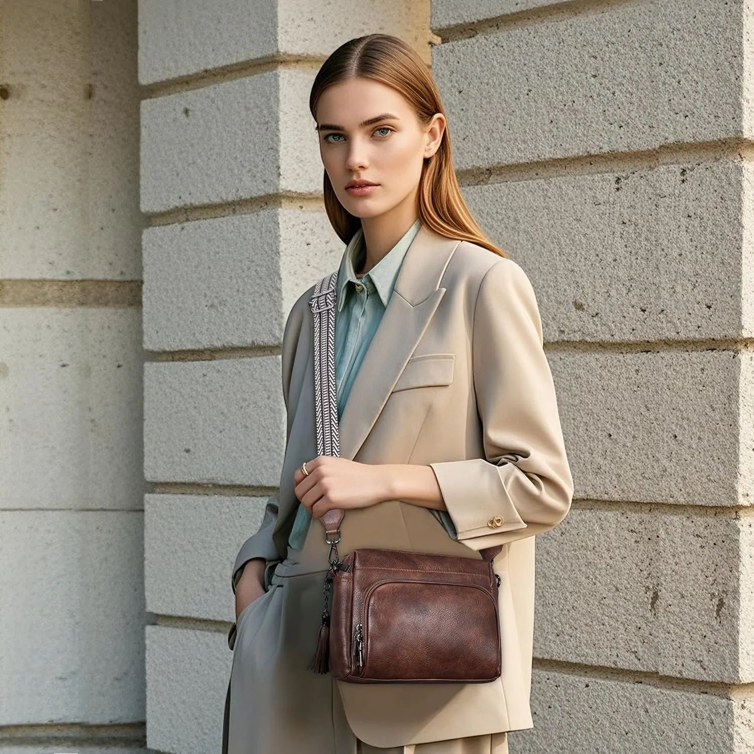 Crossbody Bags for Women Lightweight Vegan Leather Crossbody Shoulder Bag Phone Purse with Adjustable Guitar Strap