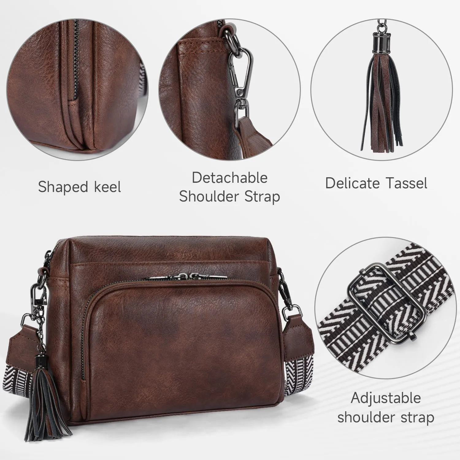Crossbody Bags for Women Lightweight Vegan Leather Crossbody Shoulder Bag Phone Purse with Adjustable Guitar Strap