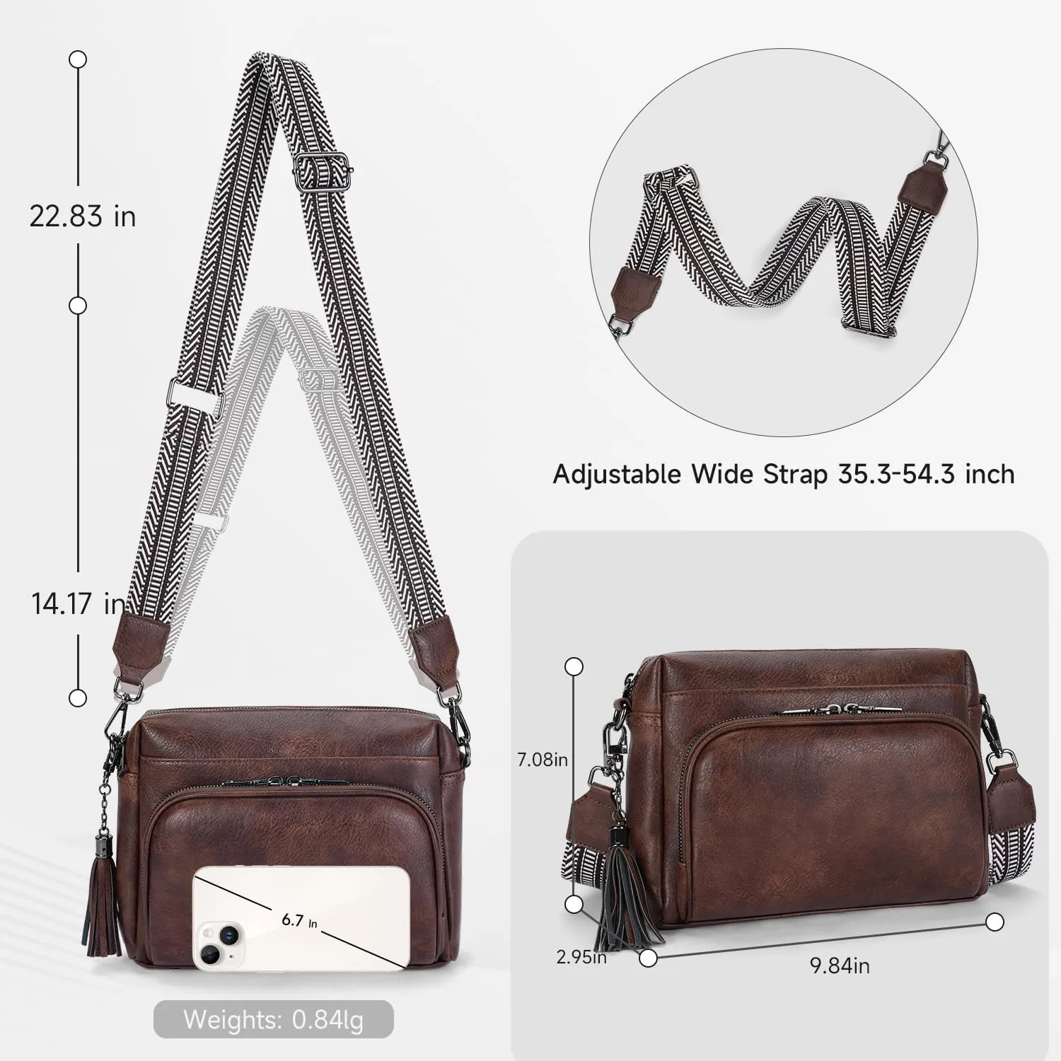 Crossbody Bags for Women Lightweight Vegan Leather Crossbody Shoulder Bag Phone Purse with Adjustable Guitar Strap