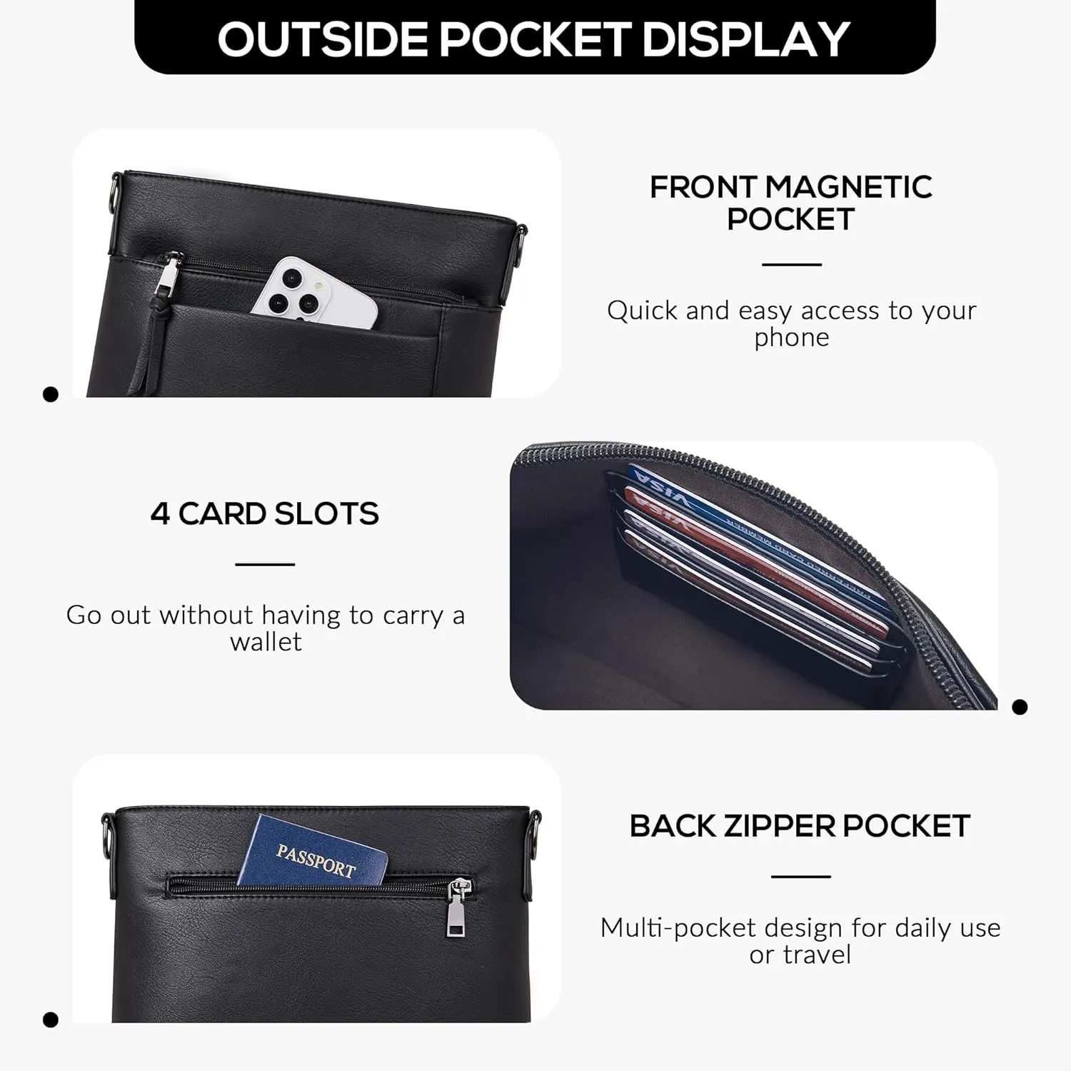 Crossbody Bags For Women Medium Crossbody Travel Purses with 4 Card Slots Leather Shoulder Handbags