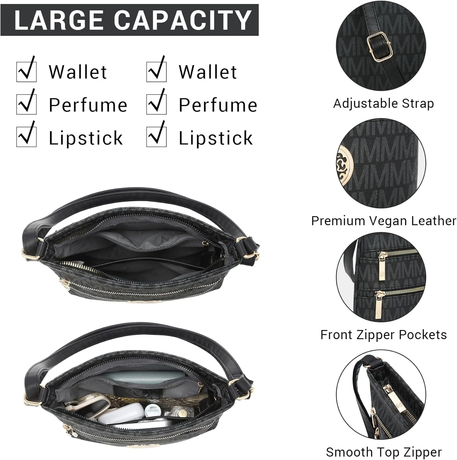 Crossbody Bags for Women Multi Pocket Crossbody Purses Trendy Vegan Leather Shoulder Handbags with Adjustable Strap