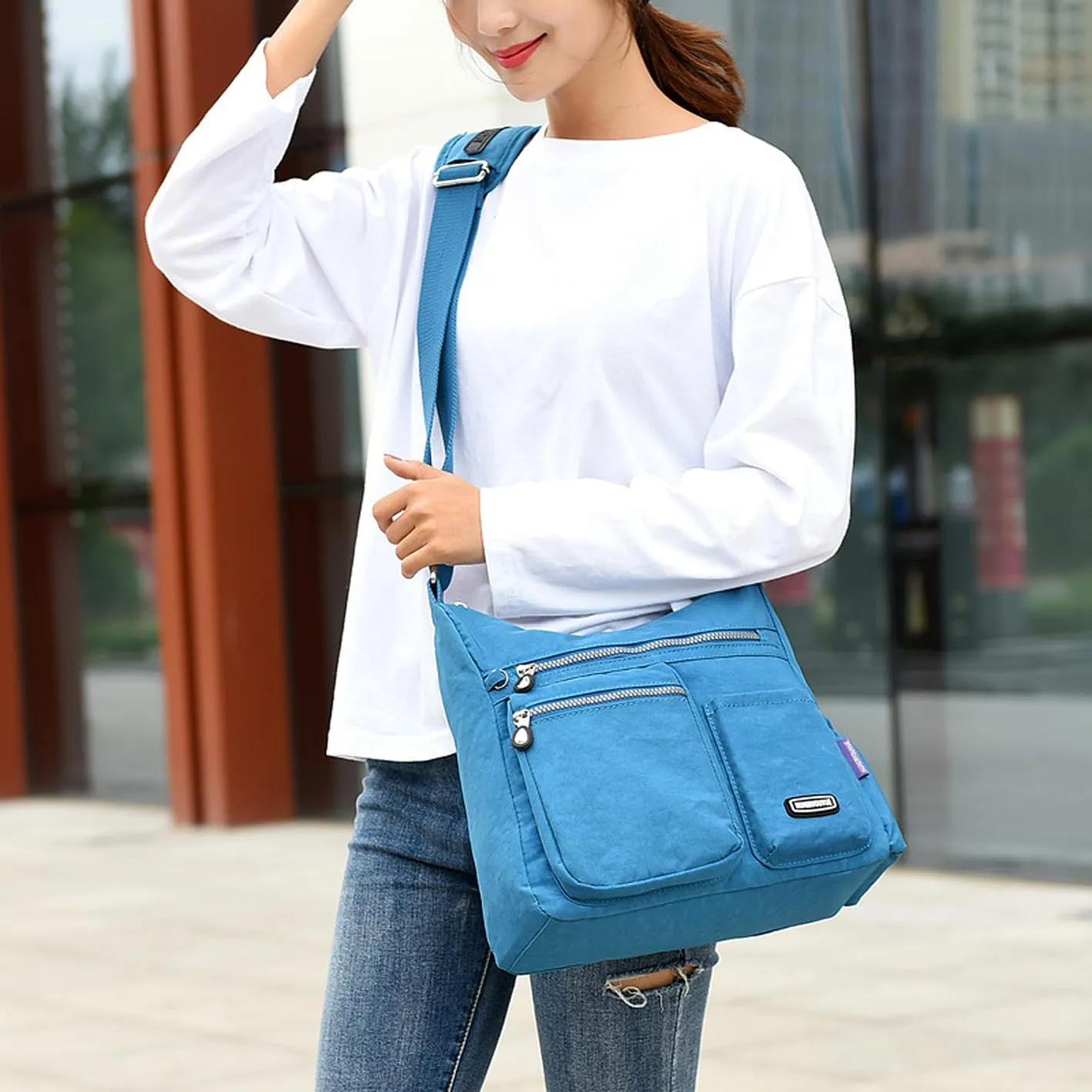 Crossbody Bags for Women Multi-pocket Padded Shoulder Bag Waterproof Nylon Travel Pocketbook