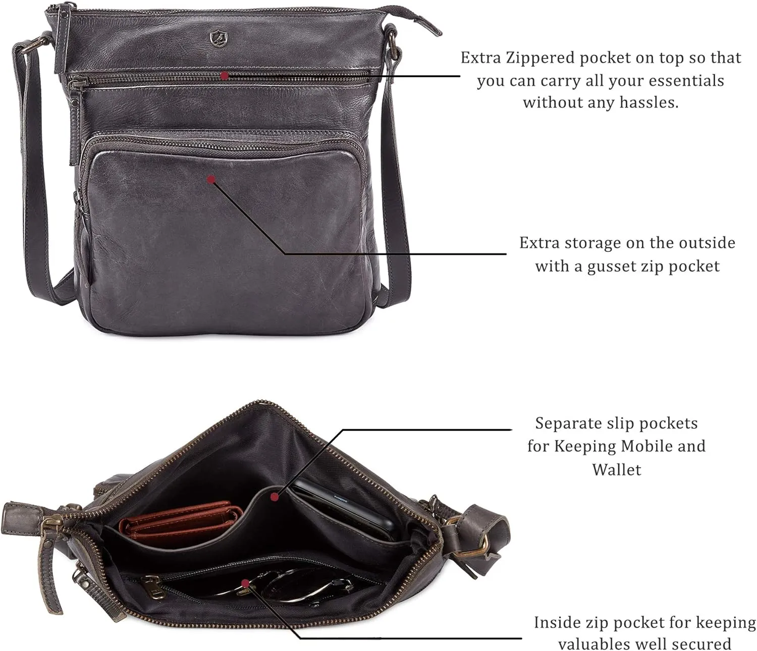 Crossbody Bags for Women Real Leather Purse Handmade Vintage Crossover Shoulder Pocketbook