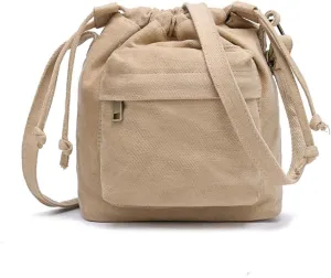 Crossbody Bags for Women Small Canvas Drawstring Bucket Purse Cute Little Boho Bag