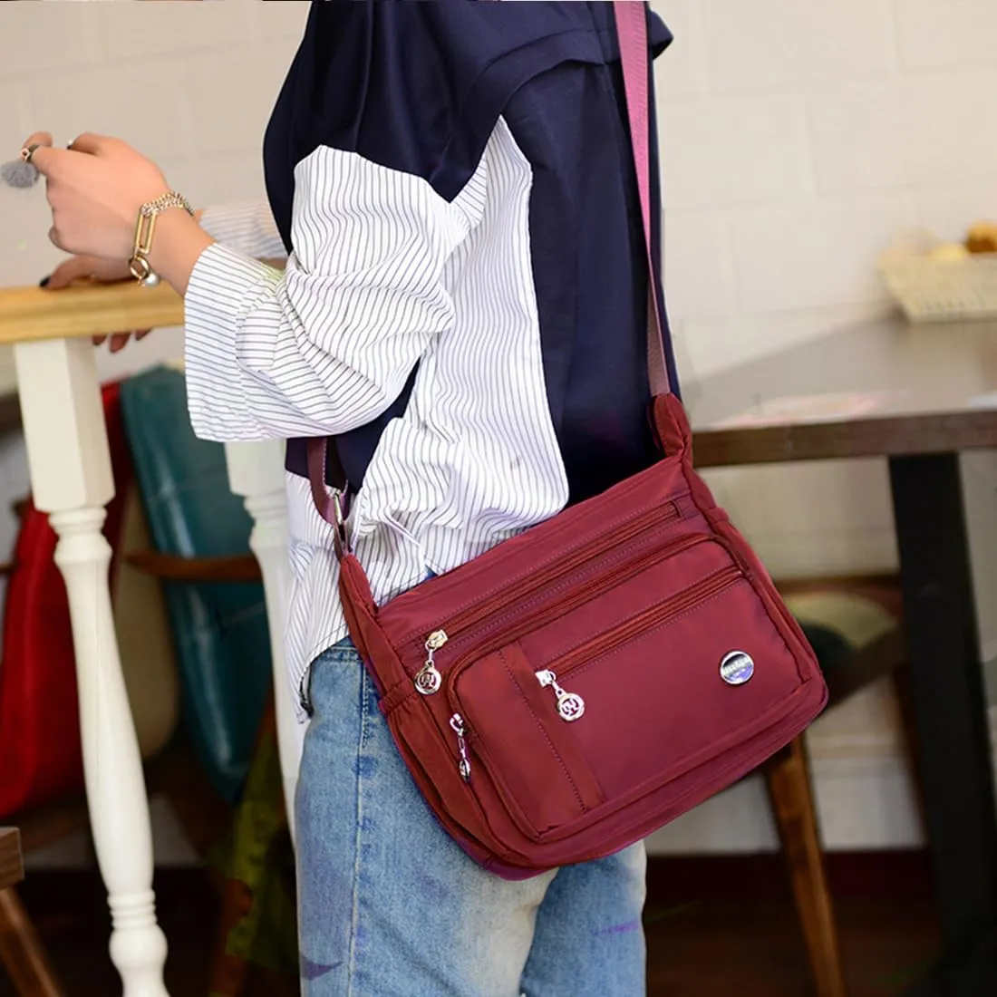 Crossbody Purse for Women Multi Pocket Shoulder Handbags Waterproof Nylon Purse and Handbags Messenger Bag