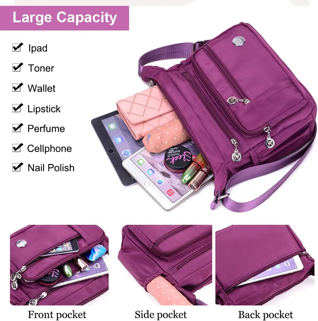 Crossbody Purse for Women Multi Pocket Shoulder Handbags Waterproof Nylon Purse and Handbags Messenger Bag