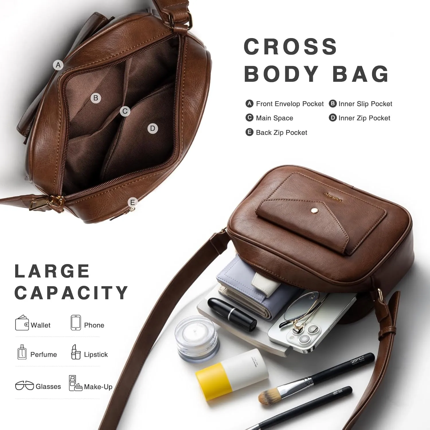 Crossbody Purse for Women's Travel and Daily Life Trendy Small Leather Shoulder Bag with Wide Strap