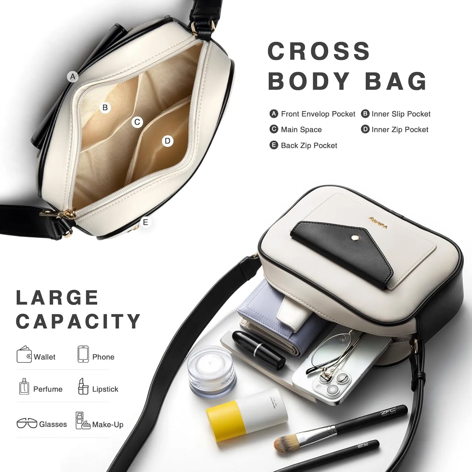 Crossbody Purse for Women's Travel and Daily Life Trendy Small Leather Shoulder Bag with Wide Strap