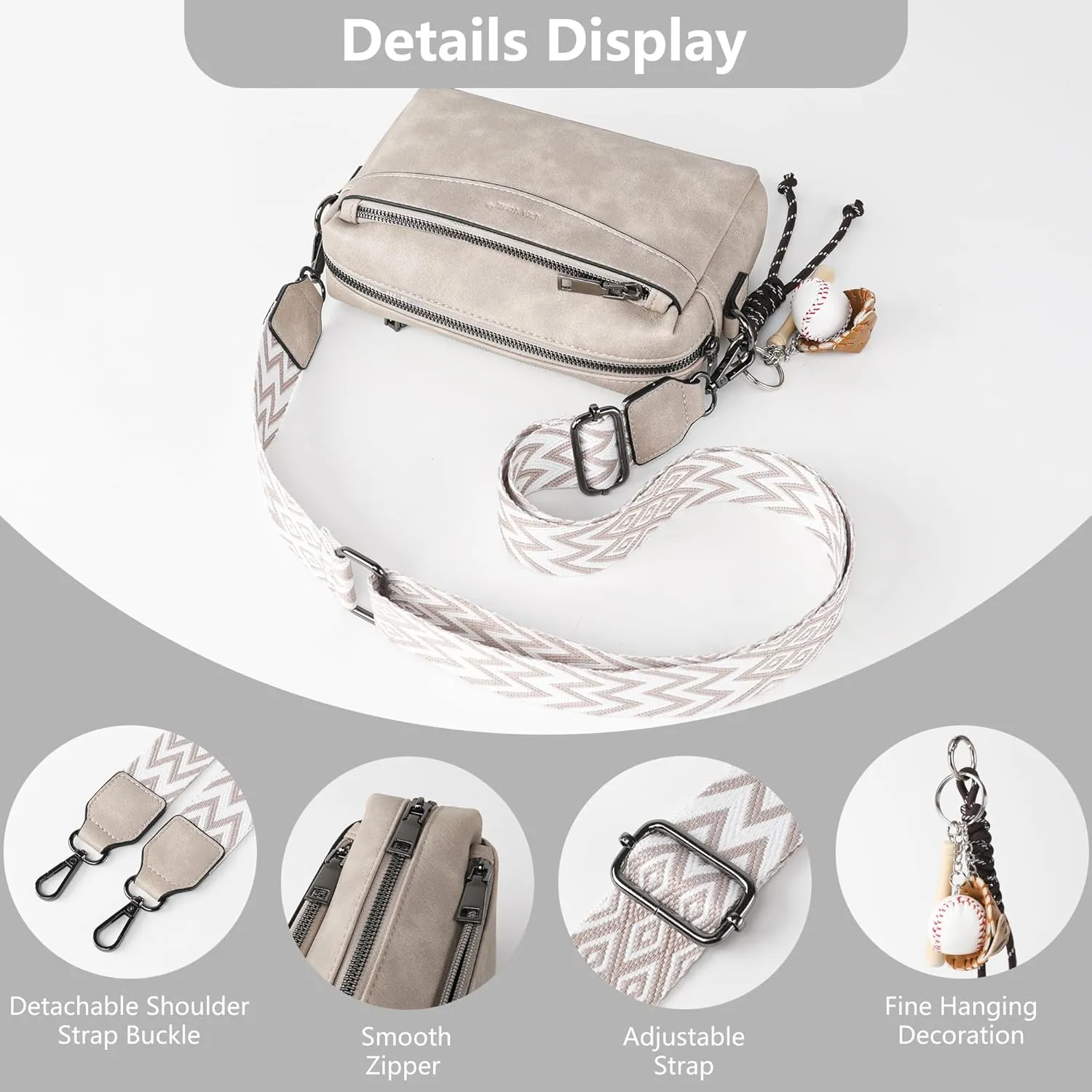 Crossbody Purses, Simple Fashion Crossbody with Removable Shoulder Strap, Multi-Pocket Crossbody Bags for Women