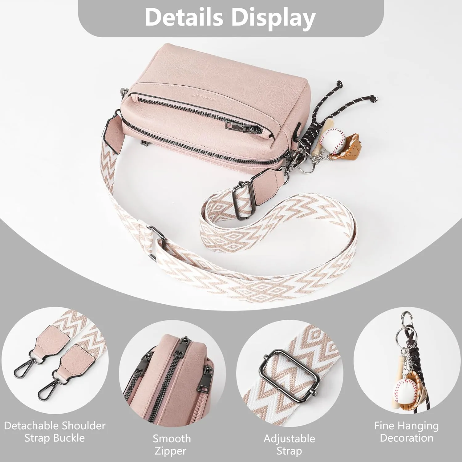 Crossbody Purses, Simple Fashion Crossbody with Removable Shoulder Strap, Multi-Pocket Crossbody Bags for Women