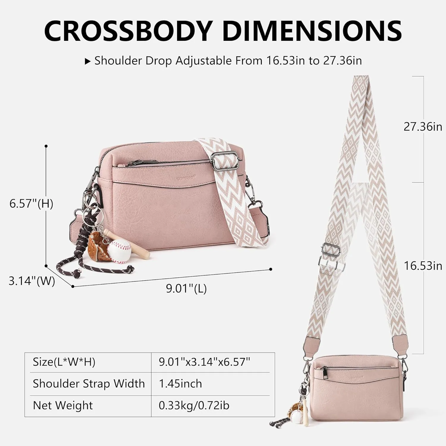 Crossbody Purses, Simple Fashion Crossbody with Removable Shoulder Strap, Multi-Pocket Crossbody Bags for Women
