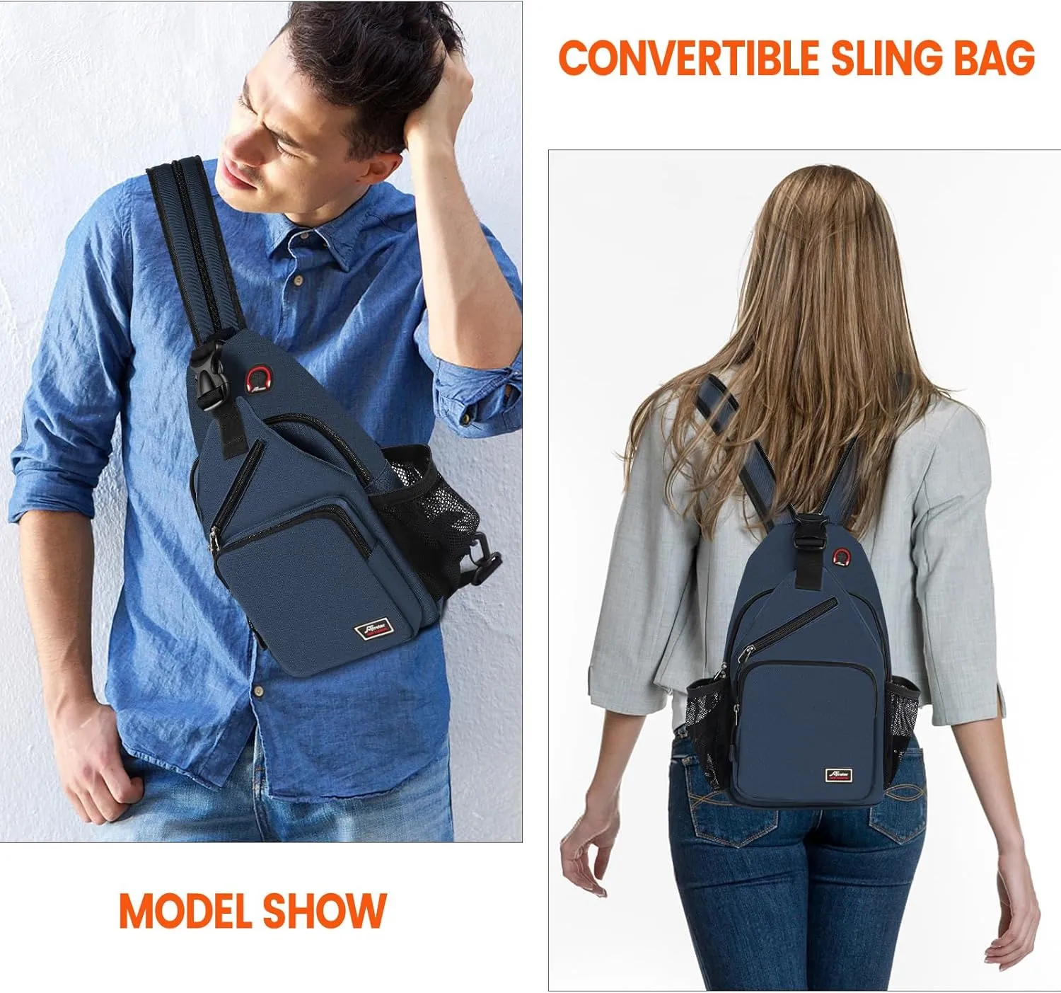 Crossbody Sling Backpack Men and Women Sling Bag Shoulder Backpack Travel Hiking Chest Bag Daypack (Navy Blue)
