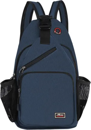Crossbody Sling Backpack Men and Women Sling Bag Shoulder Backpack Travel Hiking Chest Bag Daypack (Navy Blue)