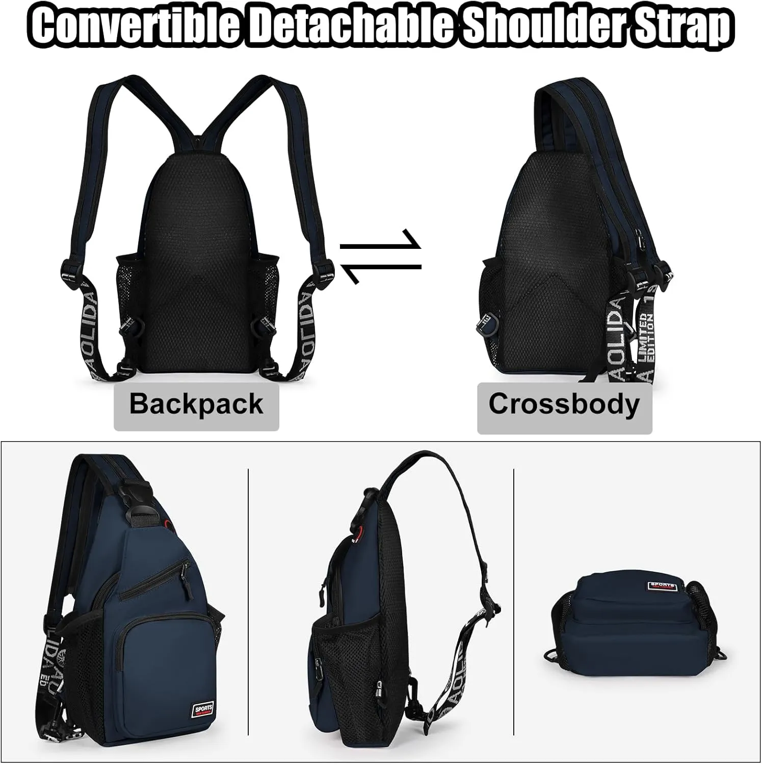 Crossbody Sling Bag for Men & Women Backpack with Earphone Hole Multipurpose Shoulder Bag Daypack for Travel Hiking