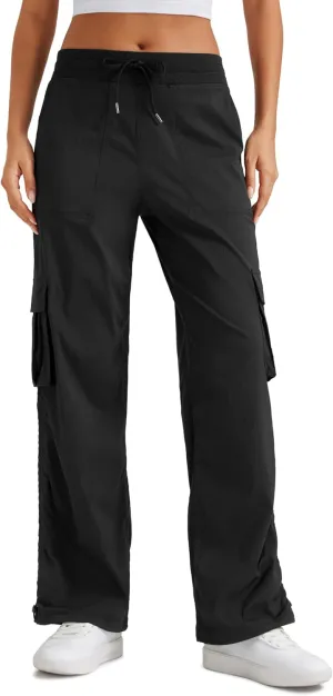 CRZ YOGA Lightweight Casual Cargo Pants for Women 30" Adjustable Ruched Straight Leg Travel Workout Athletic Hiking Joggers