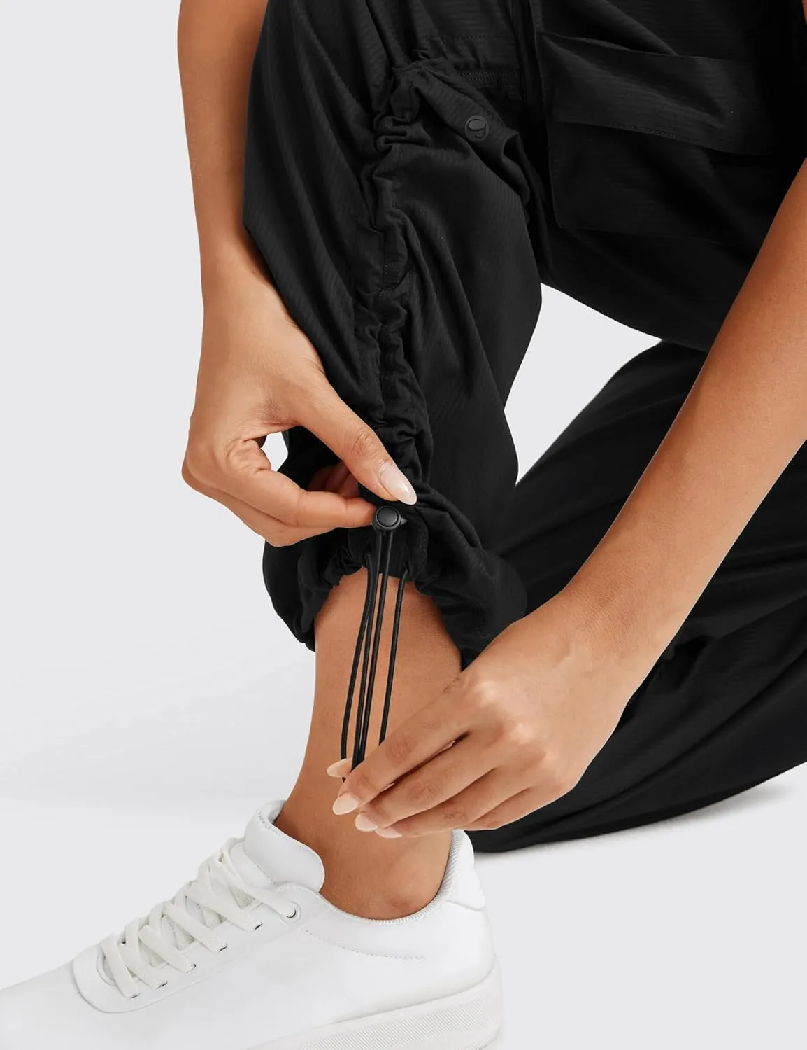 CRZ YOGA Lightweight Casual Cargo Pants for Women 30" Adjustable Ruched Straight Leg Travel Workout Athletic Hiking Joggers