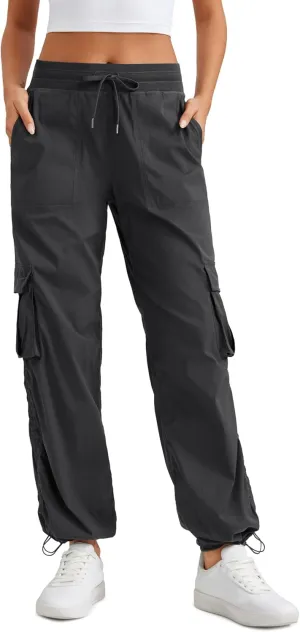 CRZ YOGA Lightweight Casual Cargo Pants for Women 30" Adjustable Ruched Straight Leg Travel Workout Athletic Hiking Joggers