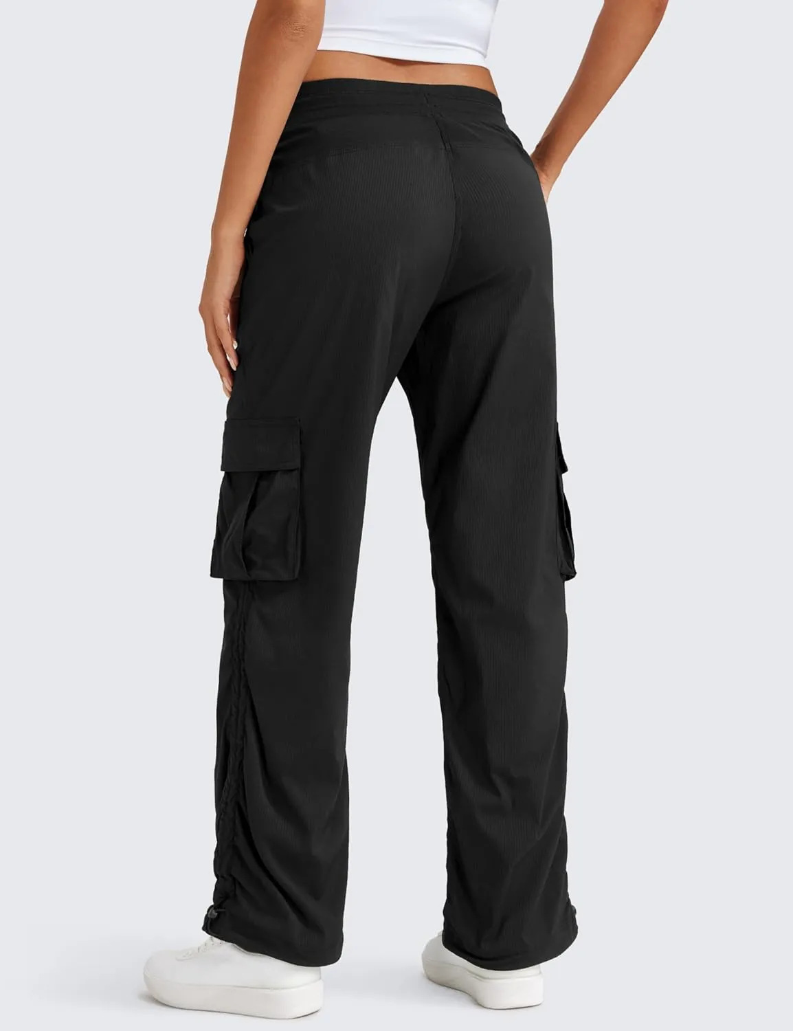 CRZ YOGA Lightweight Casual Cargo Pants for Women 30" Adjustable Ruched Straight Leg Travel Workout Athletic Hiking Joggers
