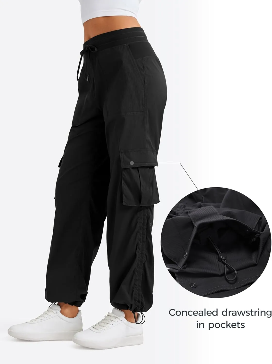 CRZ YOGA Lightweight Casual Cargo Pants for Women 30" Adjustable Ruched Straight Leg Travel Workout Athletic Hiking Joggers