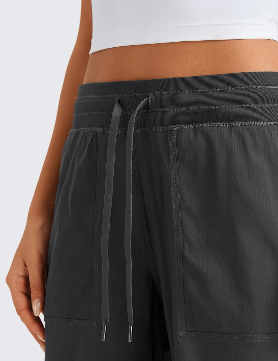 CRZ YOGA Lightweight Casual Cargo Pants for Women 30" Adjustable Ruched Straight Leg Travel Workout Athletic Hiking Joggers