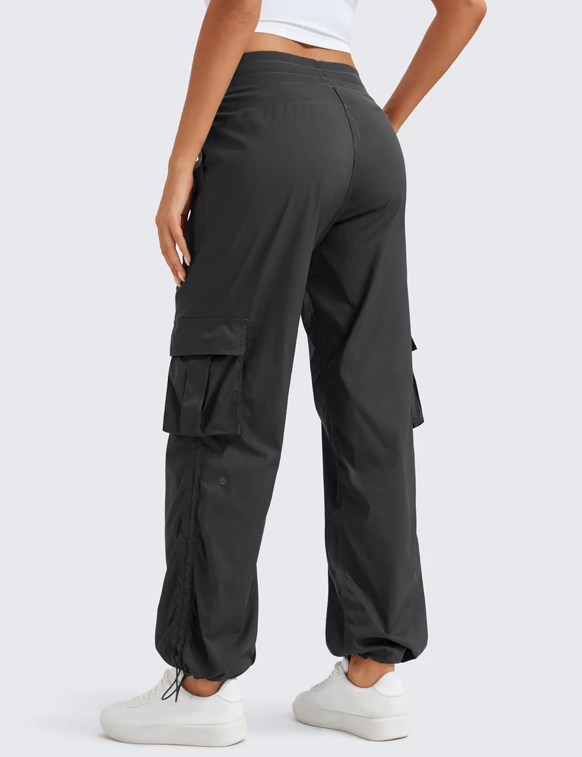 CRZ YOGA Lightweight Casual Cargo Pants for Women 30" Adjustable Ruched Straight Leg Travel Workout Athletic Hiking Joggers